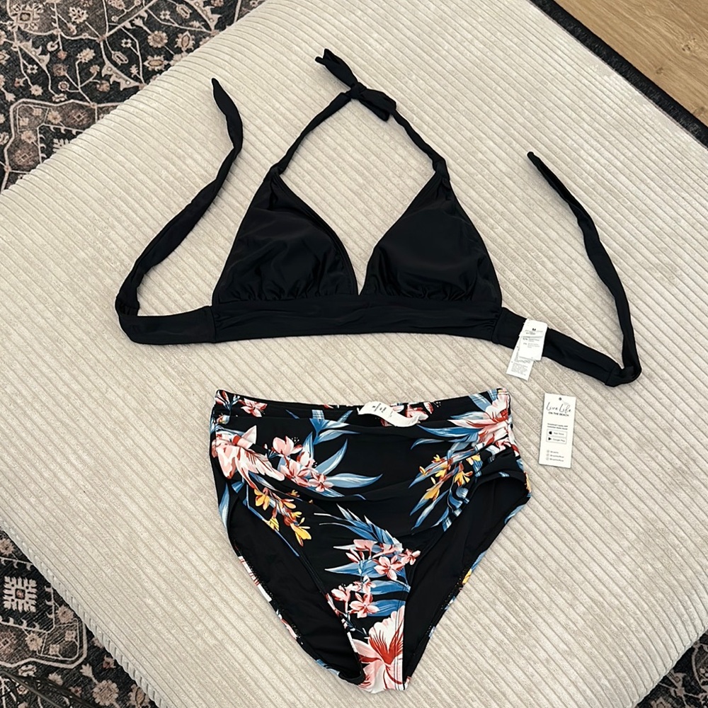 CUPSHE | Black Floral Bikini Set